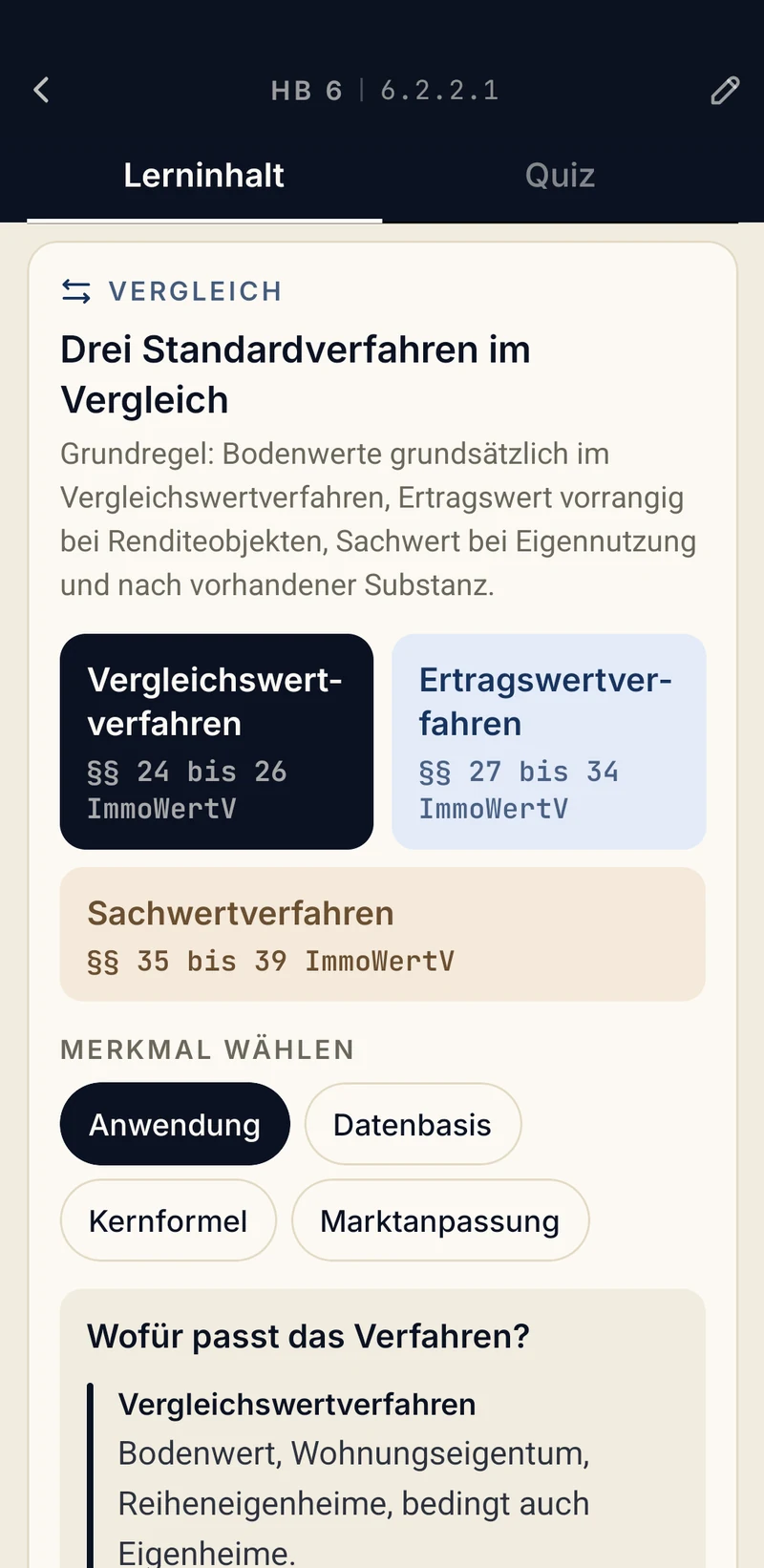 App-Bildschirm Lerntext mit Schaubild